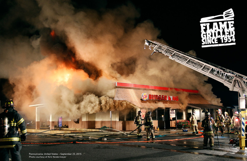 Burger King restaurant burning down